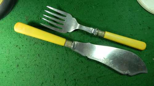 Vintage  fish Bone knife and  fork in good  condition with hallmarks as per pictures 284 mm+220 mm
