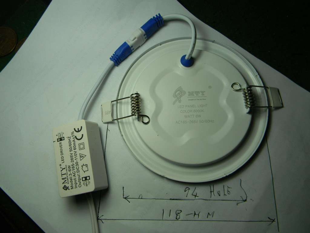 6W led Ceiling Light Panel Recessed (94 mm) Downlight bid per light 118 mm outside diameter