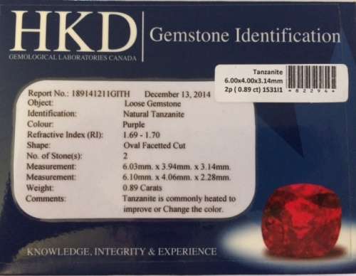 TANZANITE PAIR(HKD REPORT)