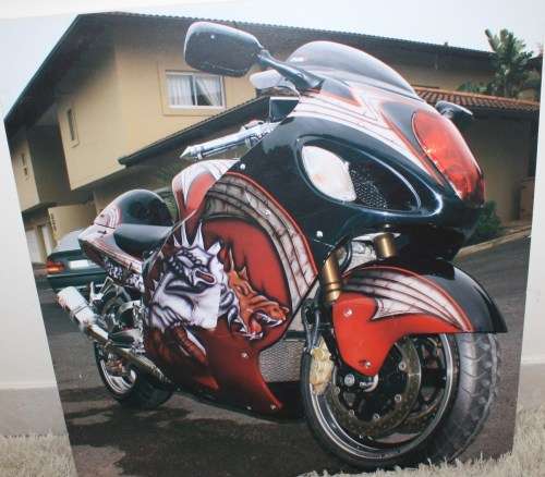 Suzuki Hayabusa Custom Bike- Photo on Vinyl- Block Framed-60x63cm.