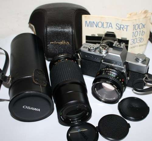 Minolta-SR-T-100X-Plus Osawa MC 80-205mm f4.5 Telephoto lens plus More-As per Photos