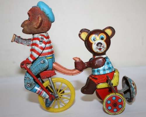 Vintage Tin Toy Made in Japan-Monkey and Passenger-As per Photos-1940's?