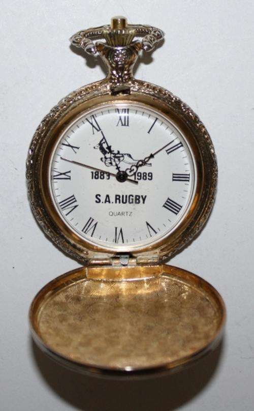 Pocket Watch-1889-1989 S.A.Rugby with Chain-Working
