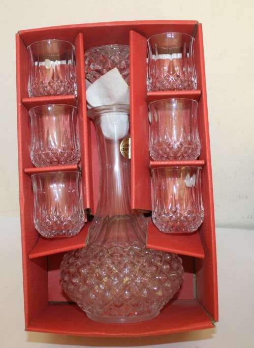 Cristal d'Arques-Condial-Set-Decanter and Glasses-Never Used-Boxed-As per photos