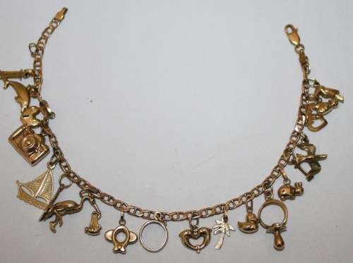 Gold Charm Bracelet-(9ct Gold)-Weight 14 Grams-Nineteen Charms Beautiful Combo