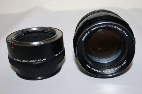 KONICA HEXANON AR 57mm f1.4 Lens with Macro Lens Adapter-(Konica)