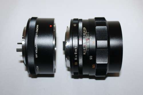 KONICA HEXANON AR 57mm f1.4 Lens with Macro Lens Adapter-(Konica)