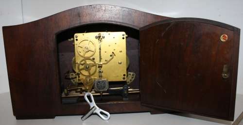 **Mantel Clock**Beautiful Wood Mantel Clock..37cm Wide..22.5cm High' Beautiful Chimes