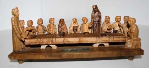 **The Last Supper** Beautifully Hand Carved-Olive Wood by George Simon-Base-20x7cm