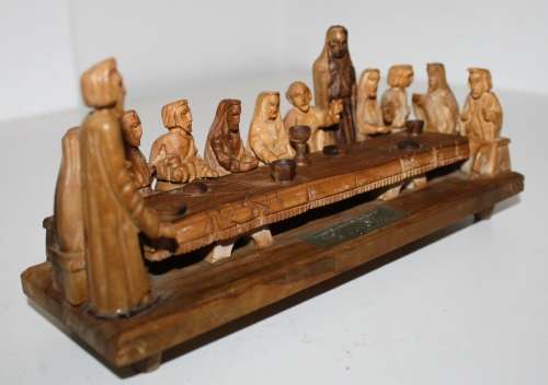 **The Last Supper** Beautifully Hand Carved-Olive Wood by George Simon-Base-20x7cm