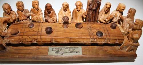 **The Last Supper** Beautifully Hand Carved-Olive Wood by George Simon-Base-20x7cm
