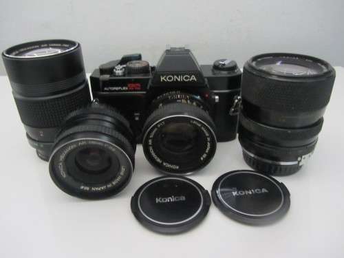 **Konica Autoflex TC** 35mm Camera..Including Three Konica Hexanon Lenses..Plus Soligor Zoom/Macro.