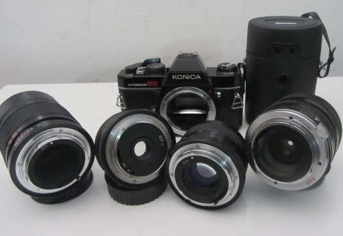 **Konica Autoflex TC** 35mm Camera..Including Three Konica Hexanon Lenses..Plus Soligor Zoom/Macro.