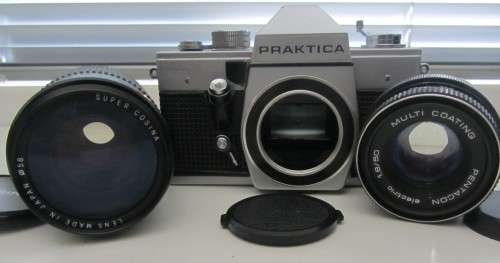 **Praktica  MTL-3**Pentagon Electric 1.8/50  Multi Coated Screw On Lens**Plus Cosina  Macro Lens.