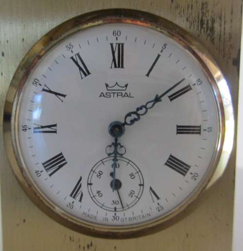 **Astral Miniature Mantle Clock**Made in Great Britain-7.5 cm High-Over Wound-Not Working