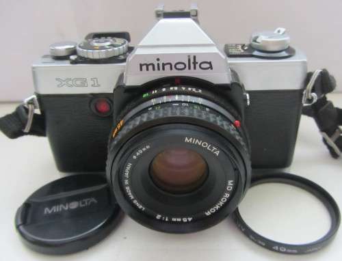 Minolta XG-1 S.L.R. Camera-Minolta MD 45mm 1:2 Lens(clean) Working-Looking in very Good Condition.