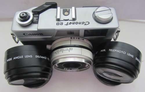 Camon Canonet 28 35mm Rangefinder Camera 40mm 1:2.8 Canon Lens Plus Hiroxer Tele Distance+Wide Angle