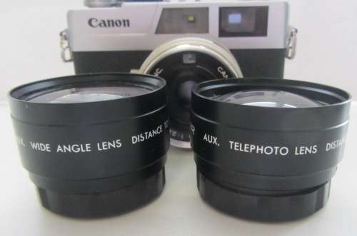 Camon Canonet 28 35mm Rangefinder Camera 40mm 1:2.8 Canon Lens Plus Hiroxer Tele Distance+Wide Angle