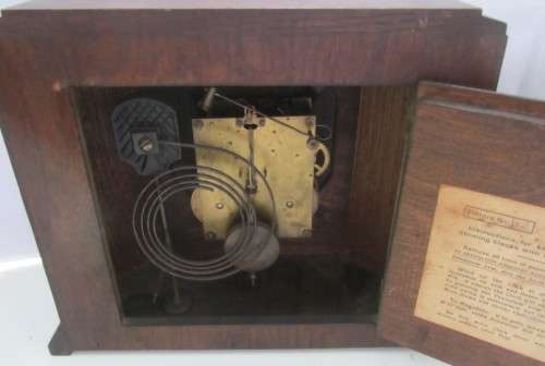 Mantel Clock-Oak Cased-26cm Long/12.5cm Wide/22cm High. With Pendulum-No Key-Not Tested