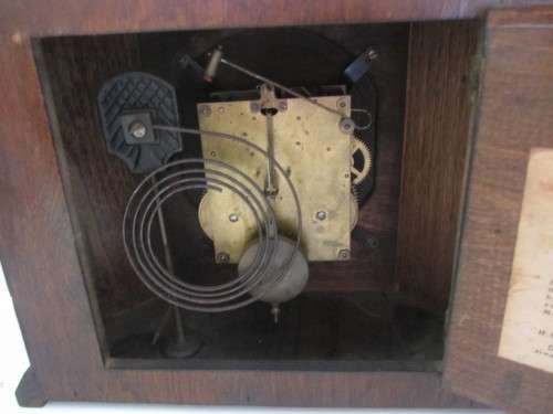 Mantel Clock-Oak Cased-26cm Long/12.5cm Wide/22cm High. With Pendulum-No Key-Not Tested