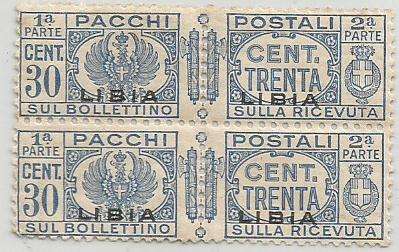 Libya, Italian Colony 1927 Parcel post 30c Blue Block of 4 MNH