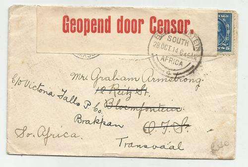 Cover posted from U.S.A. to Brakpan 1914.