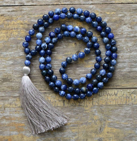 8mm 108 Knotted Faceted Sodalite Meditation Mala