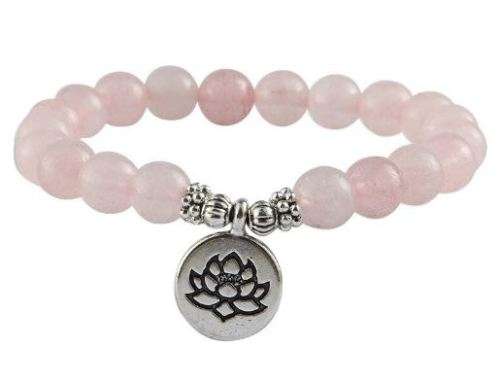 AA+ Rose Quartz 8mm Lotus Stretch Bracelet
