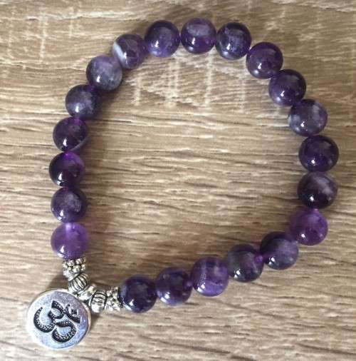 AAA Amethyst 8mm Om Stretch Bracelet