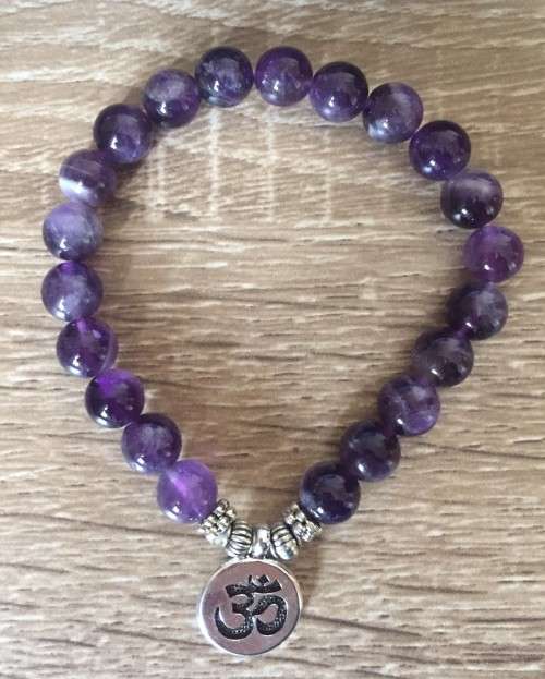 AAA Amethyst 8mm Om Stretch Bracelet