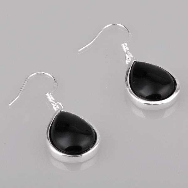 Sterling Silver Black Teardrop Gem Earrings