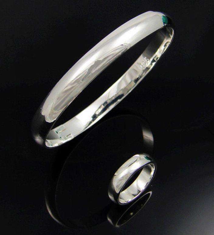 Sterling Silver Snap Bangle and Ring Set (Hollowed)