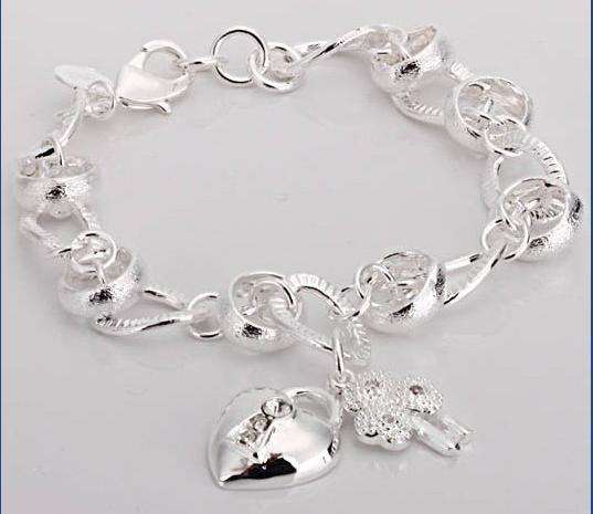 Sterling Silver Heart & Key Bracelet