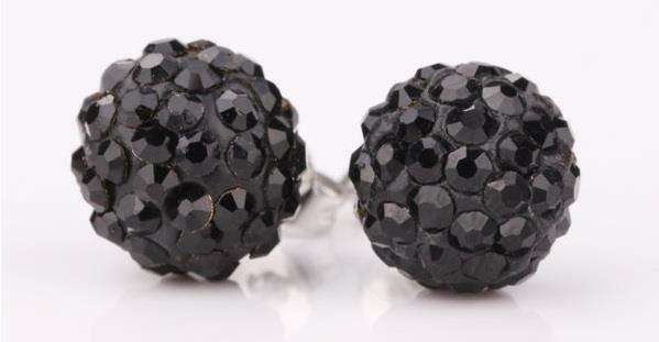 Black CZ shamballa stud earrings 925