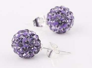 Purple CZ shamballa stud earrings 925