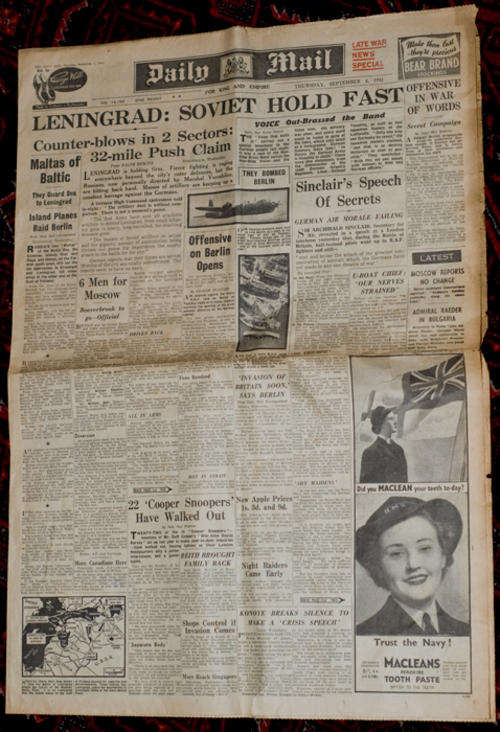 WW 2 Daily Mail Newspaper - 4 September 1941