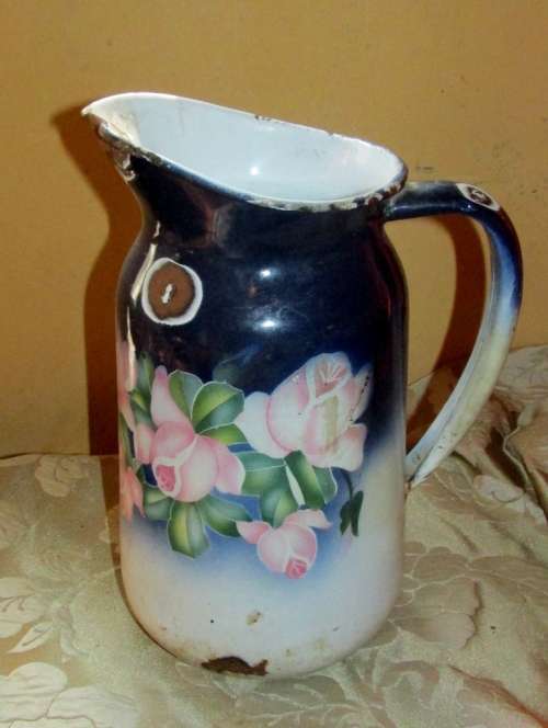 Lovely Vintage Enamel Water Pitcher Jug.