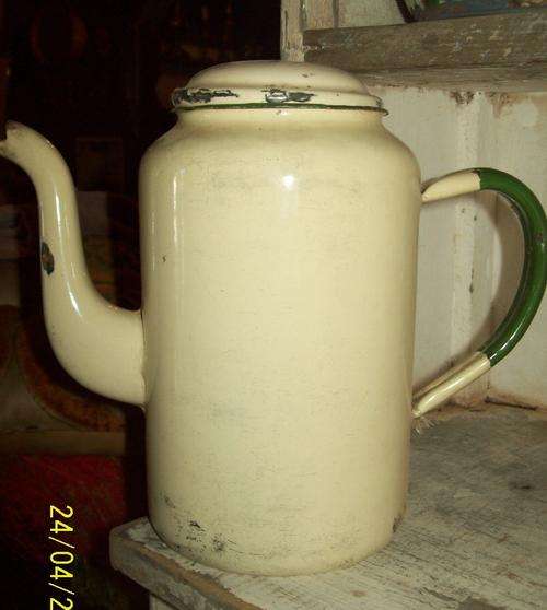 Creme & Green Enamel Coffee Pot