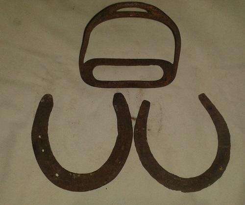 HORSESHOES (2) AND A STIRRUP