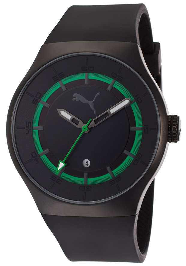 BRAND NEW PUMA Men's Sport Watch with Black Polyurethane Band and Black and Green Dial PU102551002