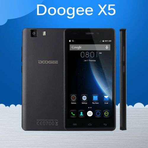 DOOGEE X5 5" Unlocked Smartphone Android 5.1, 5MP MT6580 Quad Core Dual Sims - Black