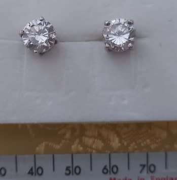 PAIR OF LARGE ROUND WHITE CZ EAR STUDS SET IN STERLING SILVER