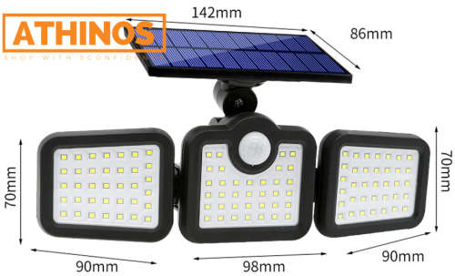 Solar Flood Light Outdoor 3 Head Lighting with Remote Control