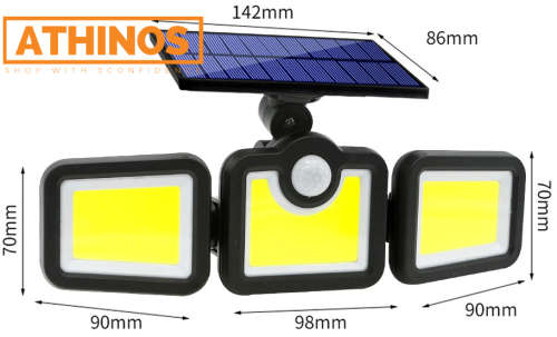 Solar Flood Light Outdoor 3 Head Lighting with Remote Control