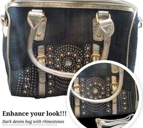 Dark Denim Bag with Rhinestones