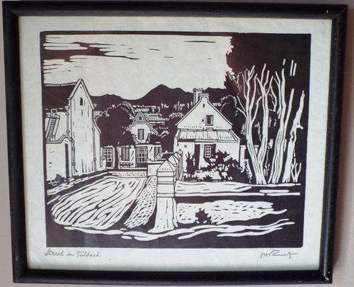 J H PIERNEEF ,,STREET IN TULBACH   ,,,LINOCUT ....RARE ART