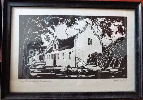 J H PIERNEEF ,,CAPE DUTCH HOUSE  ,,,LINOCUT ....RARE ART