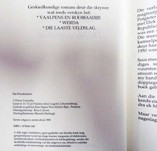 ,SKAARS AFRICANA ,,,DIE WEESKINDERS