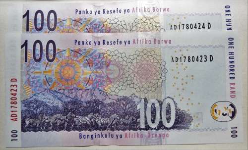 Gill Marcus R100 First Issue Uncirculated x 2 conservative notes