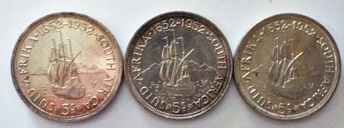 3 X 1952 5 shillings  coin
